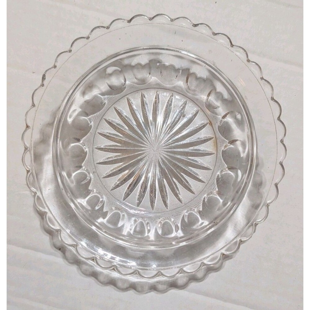 Vintage Clear Pressed Glass Starburst Bowl Scalloped Thumbprint 6"